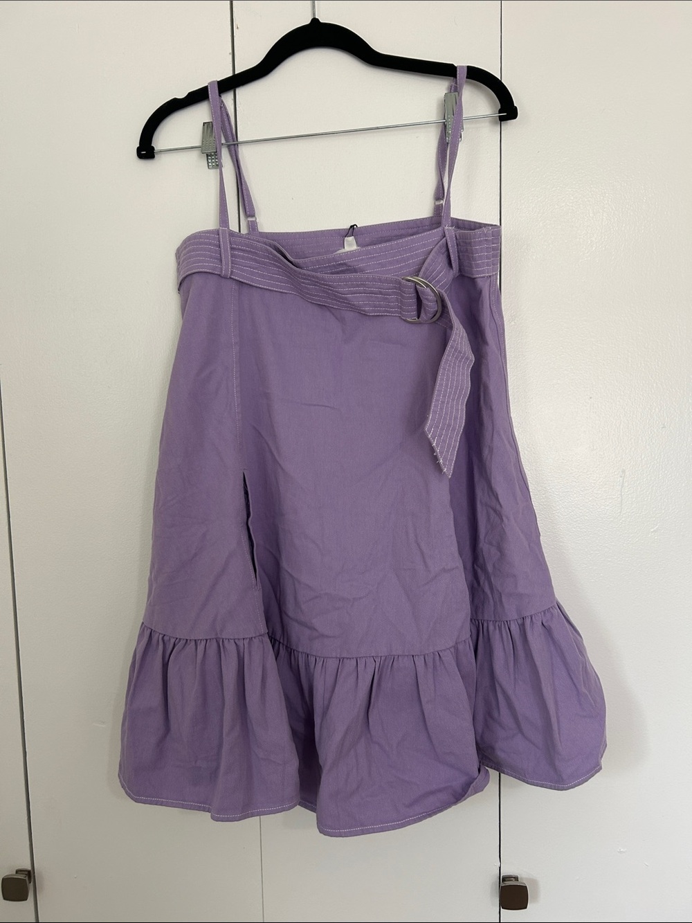 Lilac A-Line Ruffle-Hem Sundress with D-Ring Tie